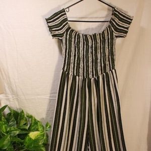 J for Justify Striped Off-Shoulder Jumpsuit